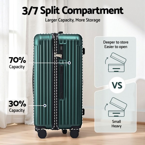 wanderlite 28 trunk luggage suitcase travel 5 wheels type c port tsa green"