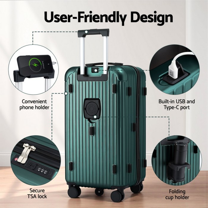 wanderlite 28 trunk luggage suitcase travel 5 wheels type c port tsa green" wanderlite 28 trunk luggage suitcase travel 5 wheels type c port tsa green"