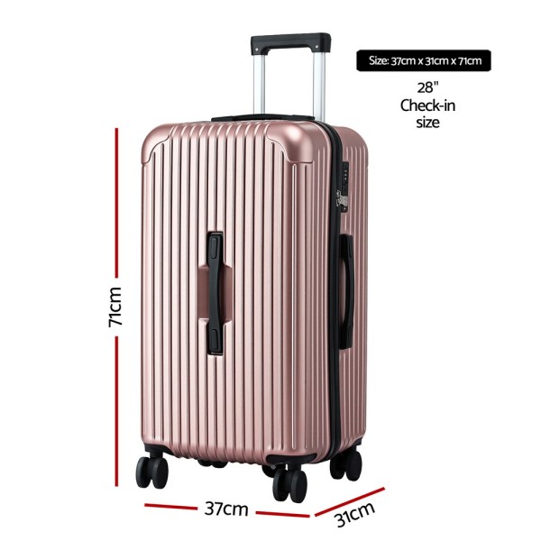 wanderlite 28 trunk luggage suitcase travel 5 wheels type c port tsa rose gold"