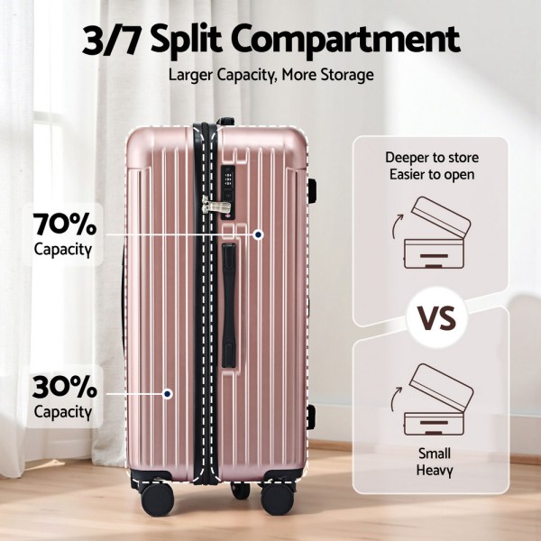 wanderlite 28 trunk luggage suitcase travel 5 wheels type c port tsa rose gold"