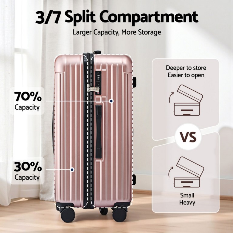 wanderlite 28 trunk luggage suitcase travel 5 wheels type c port tsa rose gold"
