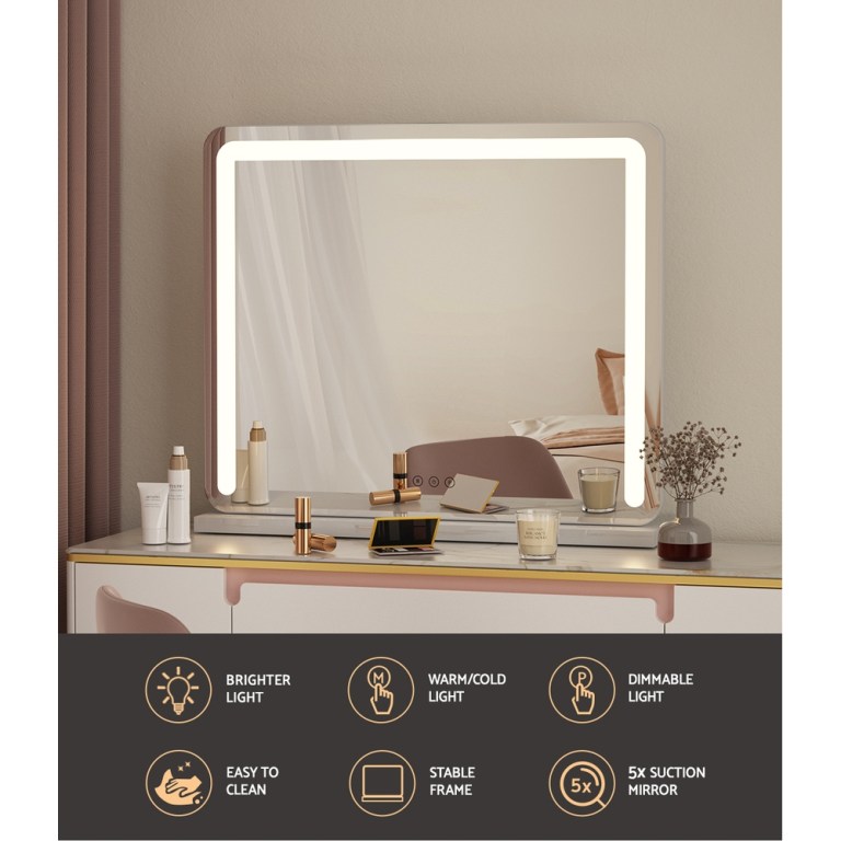 embellir makeup mirror 60x50cm hollywood vanity with led light tabletop white