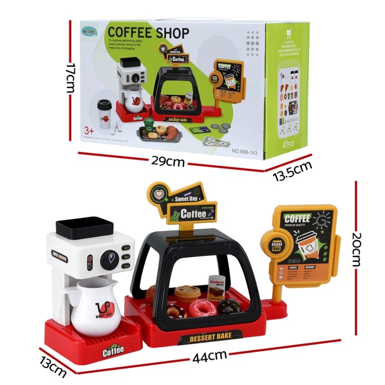 keezi kids pretend role play toy coffee shop with coffee maker machine play money food tea party set