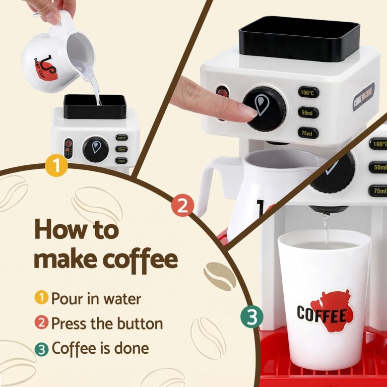 keezi kids pretend role play toy coffee shop with coffee maker machine play money food tea party set