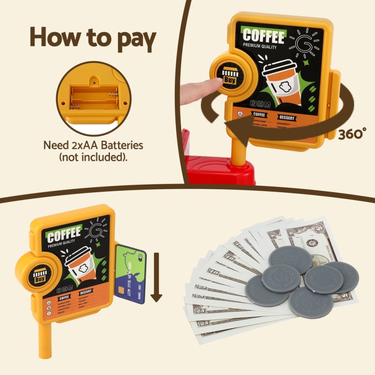 keezi kids pretend role play toy coffee shop with coffee maker machine play money food tea party set