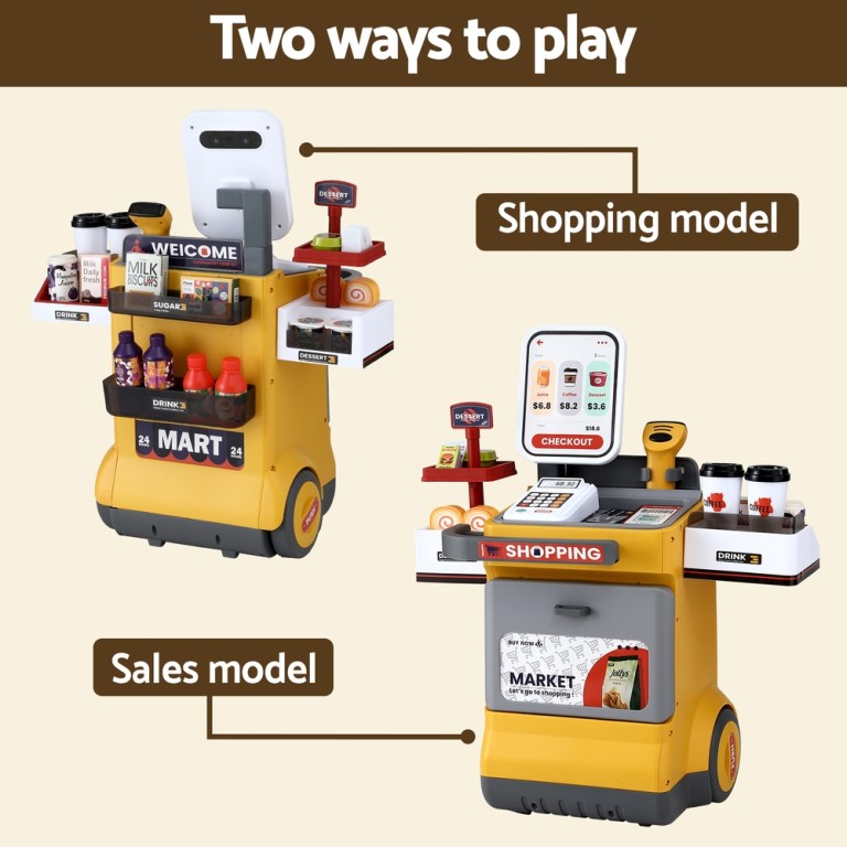 keezi kids pretend playset supermarket shopping role play toy cash food 48pcs