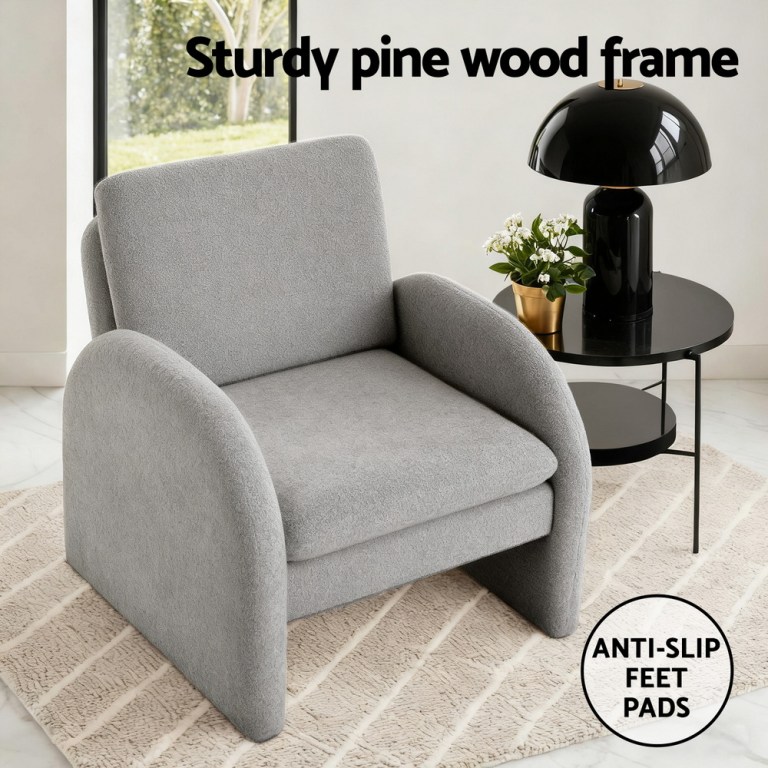 artiss armchair accent chair lounge tub sofa couch curved arm seat boucle grey