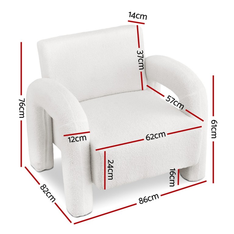 artiss armchair accent chair lounge sofa couch curved seat boucle white