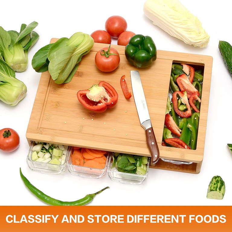 large bamboo cutting board and 4 containers with mobile holder gift included for home kitchen large bamboo cutting board and 4 containers with mobile holder gift included for home kitchen