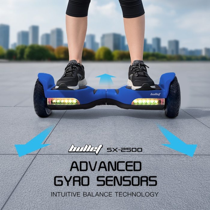bullet sx 2500 hoverboard scooter, 500w brushless, ul certified, au compliant, 6.5 inch off road style tyres, superior self balancing system, led lights, blue bullet sx 2500 hoverboard scooter, 500w brushless, ul certified, au compliant, 6.5 inch off road style tyres, superior self balancing system, led lights, blue
