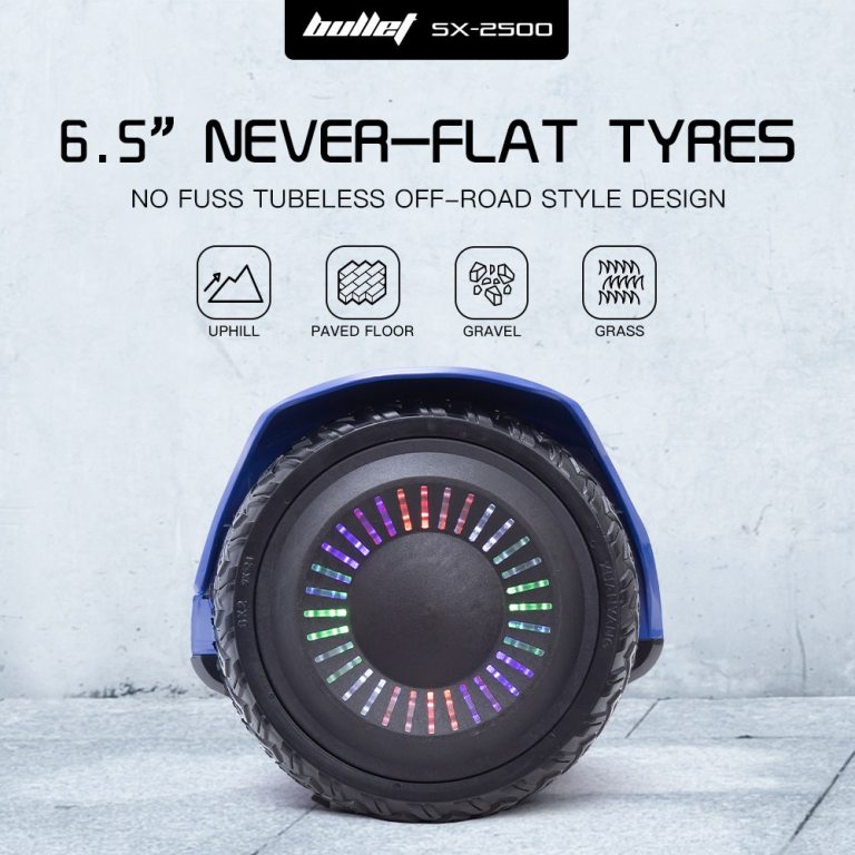 bullet sx 2500 hoverboard scooter, 500w brushless, ul certified, au compliant, 6.5 inch off road style tyres, superior self balancing system, led lights, blue bullet sx 2500 hoverboard scooter, 500w brushless, ul certified, au compliant, 6.5 inch off road style tyres, superior self balancing system, led lights, blue