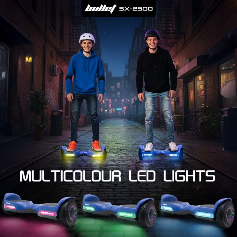 bullet sx 2500 hoverboard scooter, 500w brushless, ul certified, au compliant, 6.5 inch off road style tyres, superior self balancing system, led lights, blue bullet sx 2500 hoverboard scooter, 500w brushless, ul certified, au compliant, 6.5 inch off road style tyres, superior self balancing system, led lights, blue