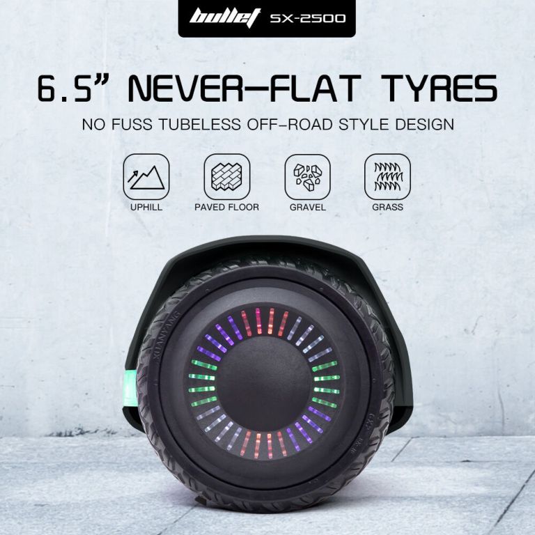 bullet sx 2500 hoverboard scooter, 500w brushless, ul certified, au compliant, 6.5 inch off road style tyres, superior self balancing system, led lights, black bullet sx 2500 hoverboard scooter, 500w brushless, ul certified, au compliant, 6.5 inch off road style tyres, superior self balancing system, led lights, black