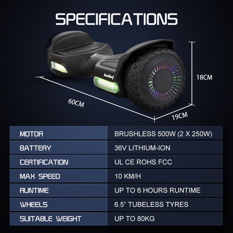 bullet sx 2500 hoverboard scooter, 500w brushless, ul certified, au compliant, 6.5 inch off road style tyres, superior self balancing system, led lights, black bullet sx 2500 hoverboard scooter, 500w brushless, ul certified, au compliant, 6.5 inch off road style tyres, superior self balancing system, led lights, black