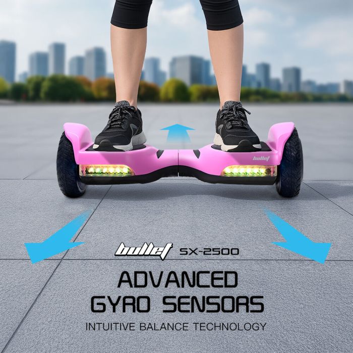bullet sx 2500 hoverboard scooter, 500w brushless, ul certified, au compliant, 6.5 inch off road style tyres, superior self balancing system, led lights, pink bullet sx 2500 hoverboard scooter, 500w brushless, ul certified, au compliant, 6.5 inch off road style tyres, superior self balancing system, led lights, pink