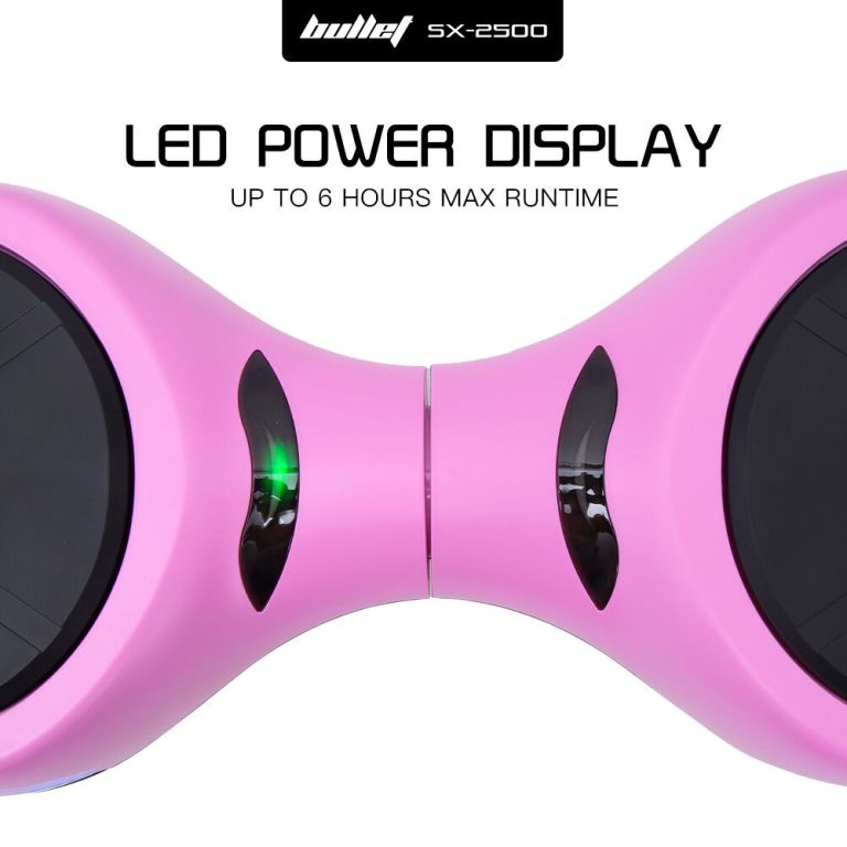 bullet sx 2500 hoverboard scooter, 500w brushless, ul certified, au compliant, 6.5 inch off road style tyres, superior self balancing system, led lights, pink