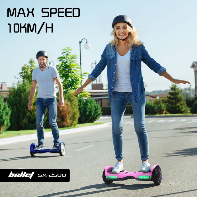 bullet sx 2500 hoverboard scooter, 500w brushless, ul certified, au compliant, 6.5 inch off road style tyres, superior self balancing system, led lights, pink
