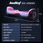 bullet sx 2500 hoverboard scooter, 500w brushless, ul certified, au compliant, 6.5 inch off road style tyres, superior self balancing system, led lights, pink