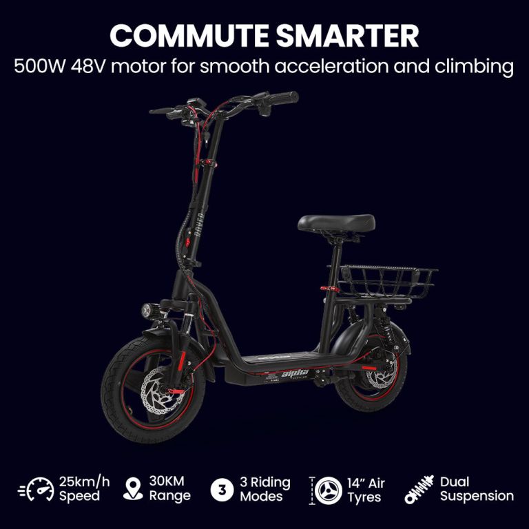 alpha rover electric scooter with seat, 500w 48v 25km/h 30km range, 14 inch tyres alpha rover electric scooter with seat, 500w 48v 25km/h 30km range, 14 inch tyres
