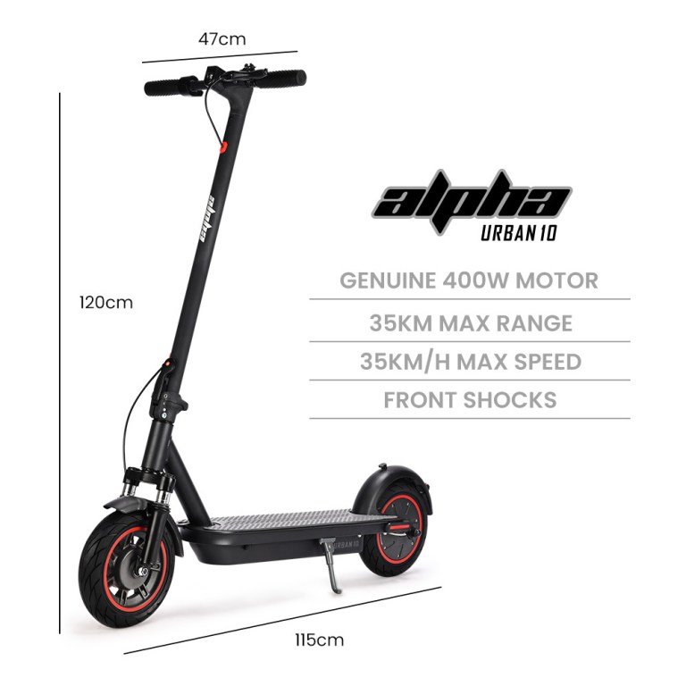 alpha urban 10 electric scooter, 35km/h, suspension, 35km range, 10 inch wheels,