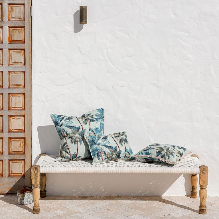 cushion cover coastal fringe palm trees seafoam 45cm x 45cm
