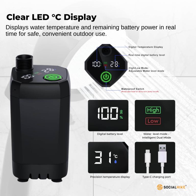 social hike portable camping shower kit 6000mah outdoor rechargeable pump led social hike portable camping shower kit 6000mah outdoor rechargeable pump led