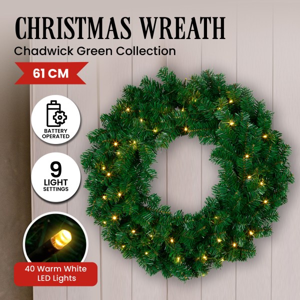 christabelle 61cm chadwick christmas wreath with led lights front door decoration ornament christabelle 61cm chadwick christmas wreath with led lights front door decoration ornament