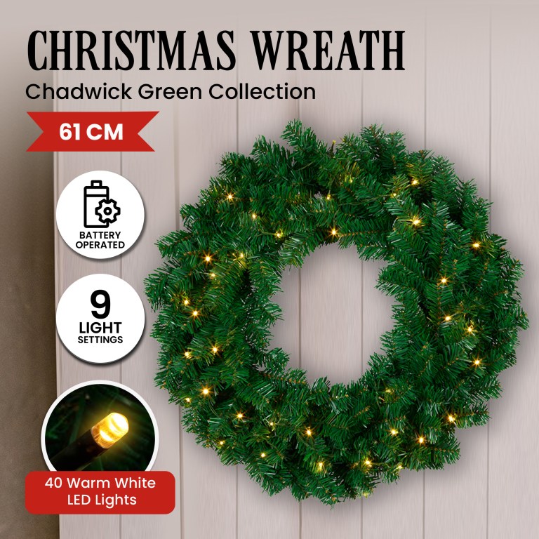christabelle 61cm chadwick christmas wreath with led lights front door decoration ornament christabelle 61cm chadwick christmas wreath with led lights front door decoration ornament