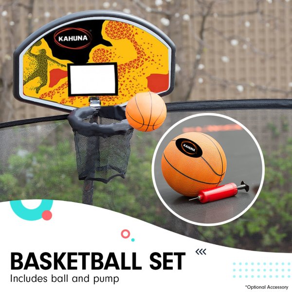 kahuna 6 ft x 9 ft rectangular outdoor trampoline with basketball set orange