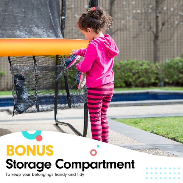 kahuna 6 ft x 9 ft rectangular outdoor trampoline with led basketball set orange
