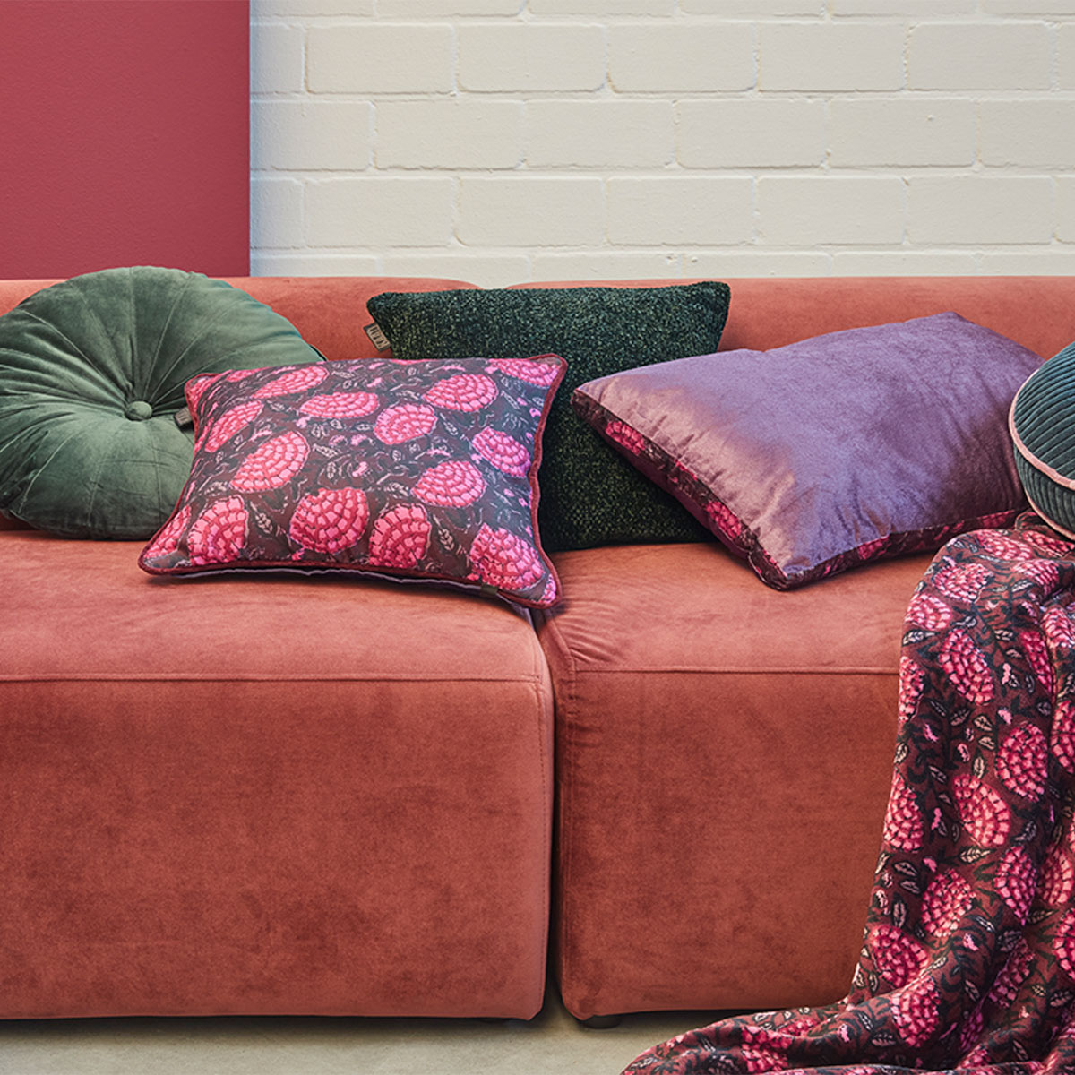 kaat amsterdam ayda pink floral square filled cushion 45cm x 45cm