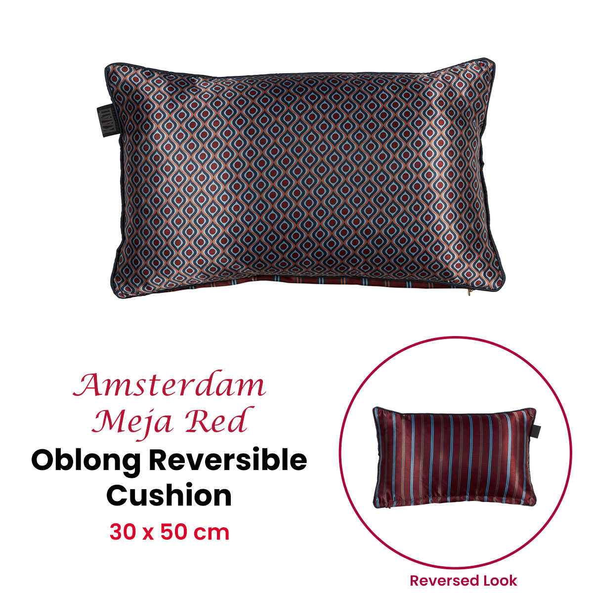 kaat amsterdam meja red reversible oblong filled cushion 30cm x 50cm