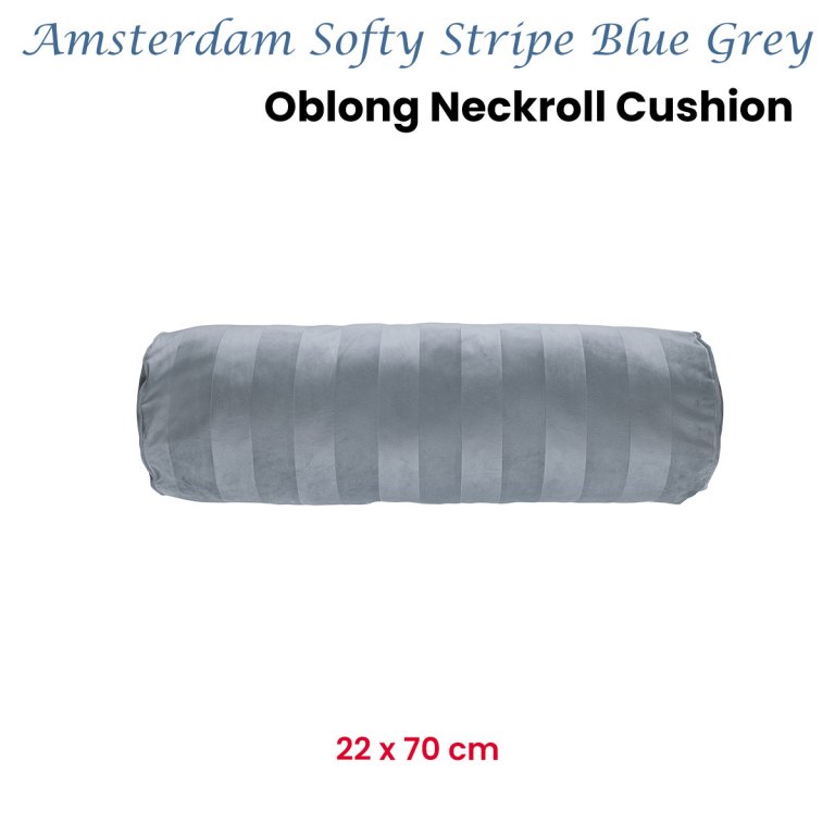 kaat amsterdam softy stripe blue grey oblong neckroll filled cushion 22cm x 70cm