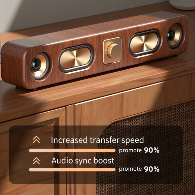 retro wood grain wireless bluetooth speaker soundbar deep bass usb/tf/aux inputs