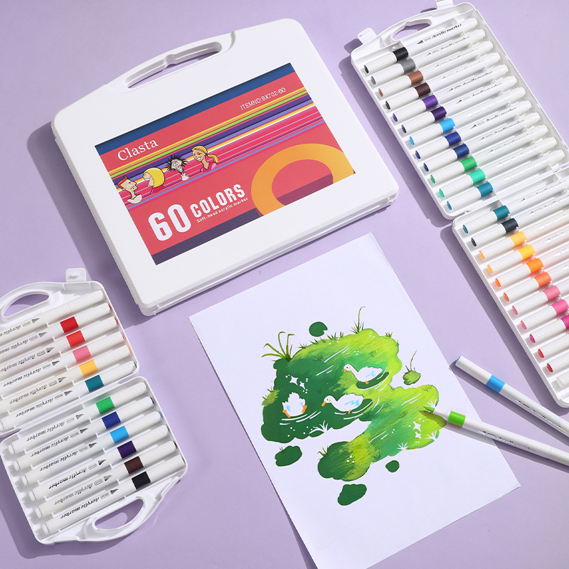 60 color acrylic markers soft brush tip