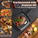 five piece set heavy duty cast iron skillet & grill pan thickened vintage style cookware for steak breakfast & camping