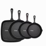 four piece set heavy duty cast iron skillet & grill pan thickened vintage style cookware for steak breakfast & camping