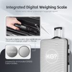 28 digital weighing scale and usb charging port lightweight luggage suitcase silver"