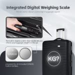 24 digital weighing scale and usb charging port lightweight luggage suitcase silver black"