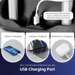 24 digital weighing scale and usb charging port lightweight luggage suitcase silver blue"