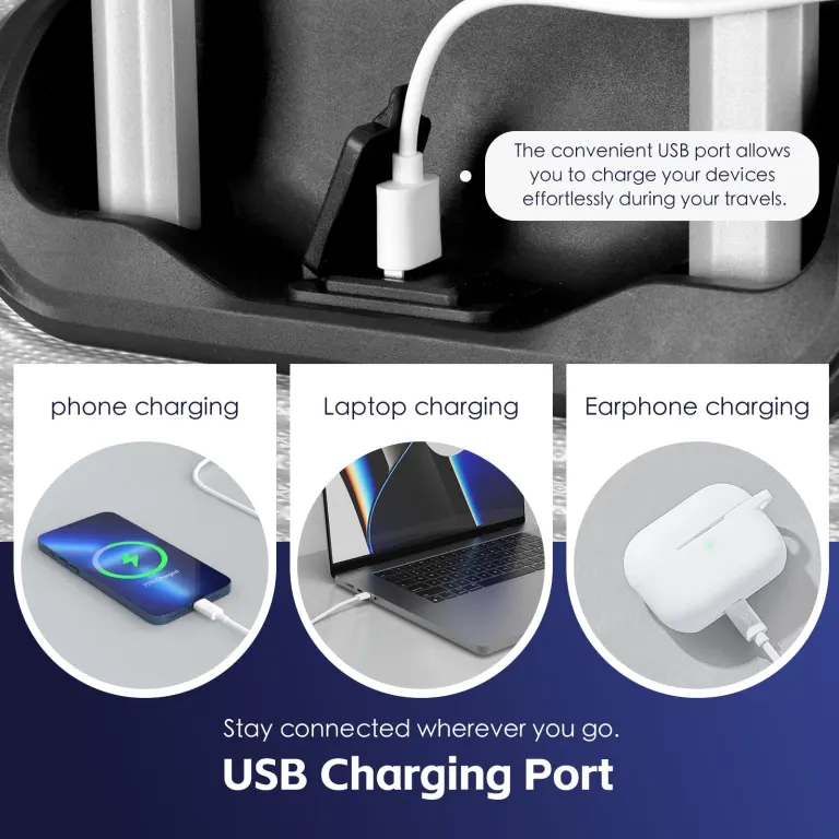 24 digital weighing scale and usb charging port lightweight luggage suitcase silver blue"