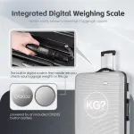 24 digital weighing scale and usb charging port lightweight luggage suitcase silver"