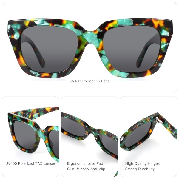 ZENOTTIC Women's Fashion Sunglasses Polarized UV Protection Square Acetate Frame Gift with Printing Butterfly Design 4