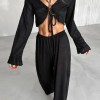 bornladies women's summer lace up loose casual long sleeved pants set fashion home clothes sexy solid color basic pajamas set Bornladies Women\'s Summer Lace Up Loose Casual Long Sleeved Pants Set Fashion Home Clothes Sexy Solid Color Basic Pajamas Set 5