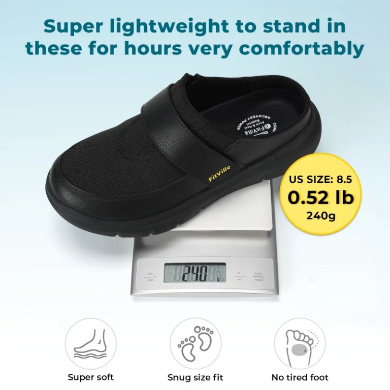FitVille Wide Slippers For Men Slip-On Mules Clogs For Swollen Feet Adjustable Strap Indoors Lightweight Walking Shoes 5