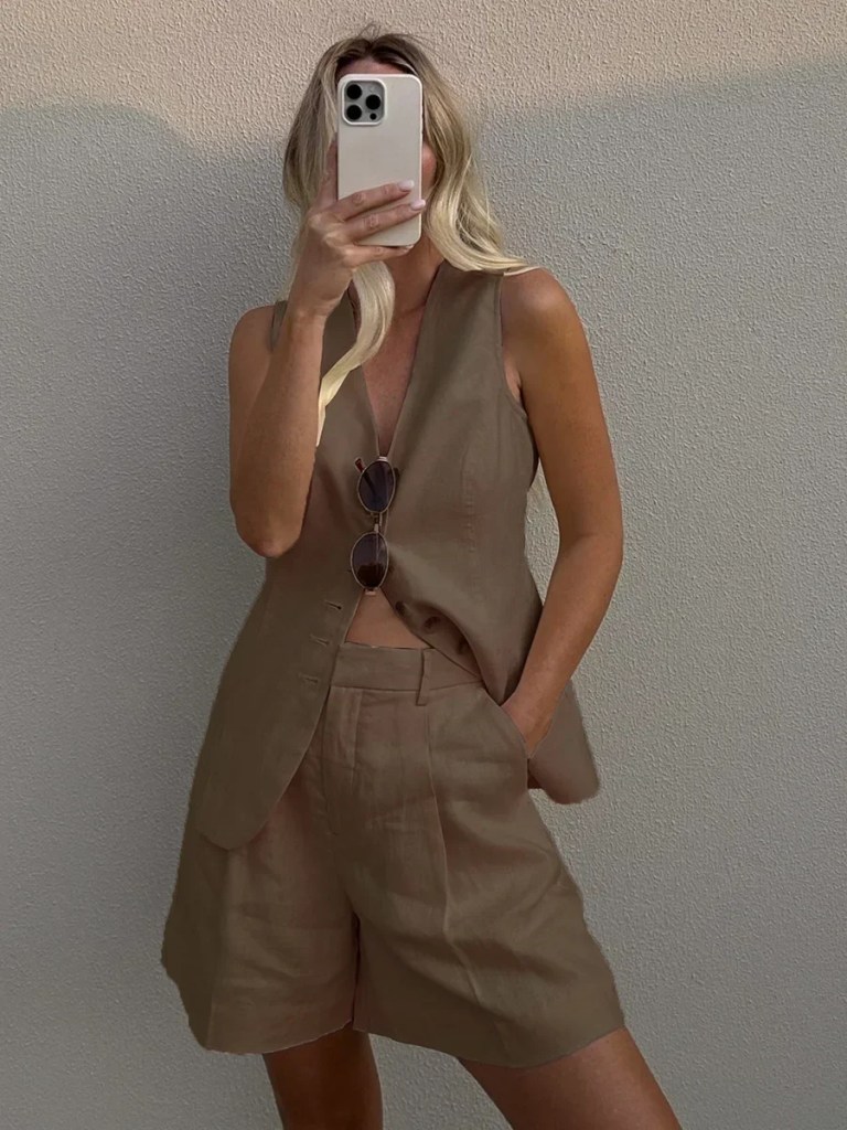 bornlads cotton and linen chic casual vest shorts set women's summer new fashion commuter sleeveless tank top shorts suits Bornlads Cotton And linen Chic Casual Vest Shorts Set Women\'s Summer New Fashion Commuter Sleeveless Tank Top Shorts Suits 1