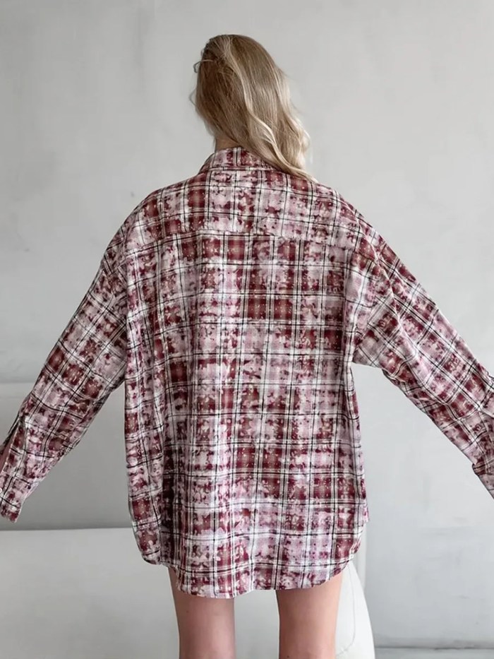 Bornlads Personalized Street Retro Vintage Plaid Shirt Women\'s Spring Autumn New Loose Outer Long Sleeved Women Shirt 3