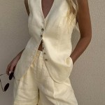 bornlads cotton and linen chic casual vest shorts set women's summer new fashion commuter sleeveless tank top shorts suits Bornlads Cotton And linen Chic Casual Vest Shorts Set Women\'s Summer New Fashion Commuter Sleeveless Tank Top Shorts Suits 2