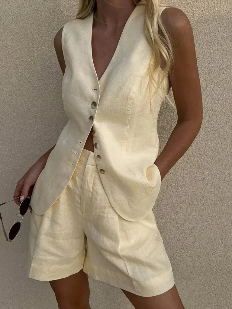 bornlads cotton and linen chic casual vest shorts set women's summer new fashion commuter sleeveless tank top shorts suits Bornlads Cotton And linen Chic Casual Vest Shorts Set Women\'s Summer New Fashion Commuter Sleeveless Tank Top Shorts Suits 2
