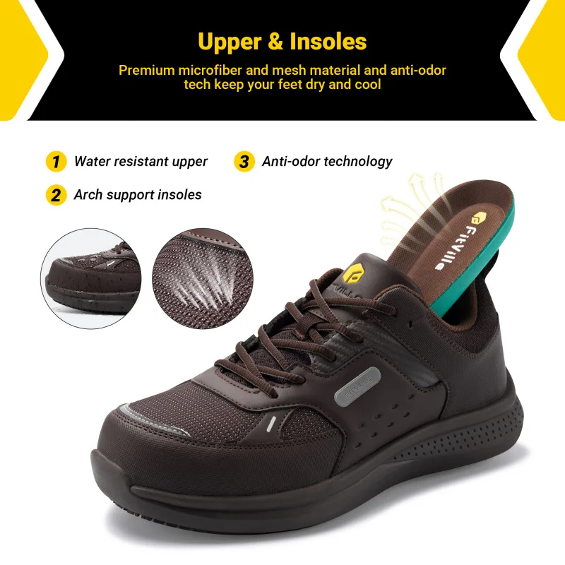 FitVille Wide Work Boots For Men Composite Toe Safety Work Shoes Slip-Resistant Work Boots Waterproof Lightweight - SteelCore 6